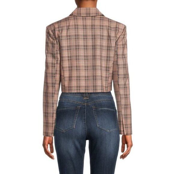 NWT Lea & Viola Women's Brown Plaid Long Sleeve Crop Blazer - Small - Picture 13 of 14